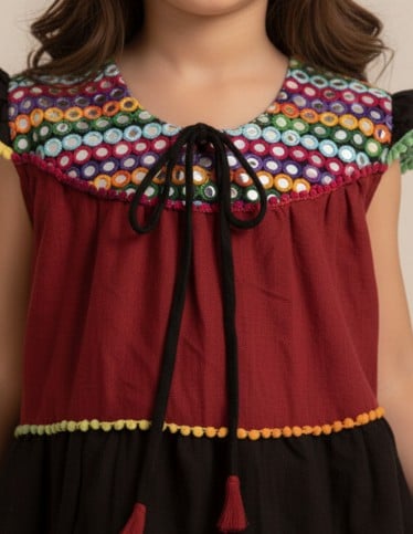 Elegant Red & Black girls' jalabiya.