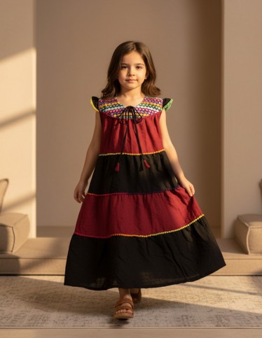 Elegant Red & Black girls' jalabiya.