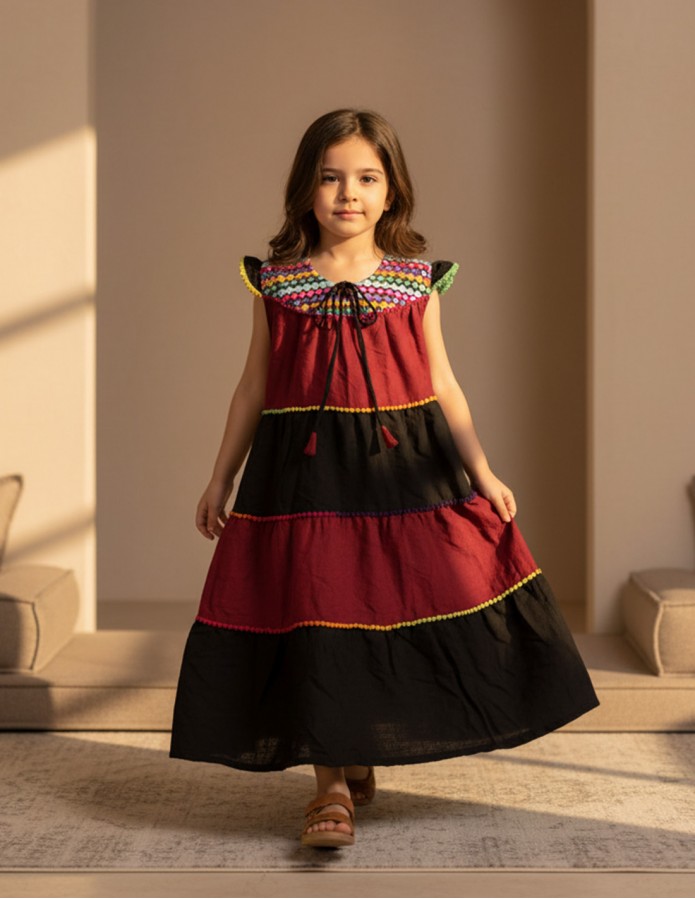 Elegant Red & Black girls' jalabiya.