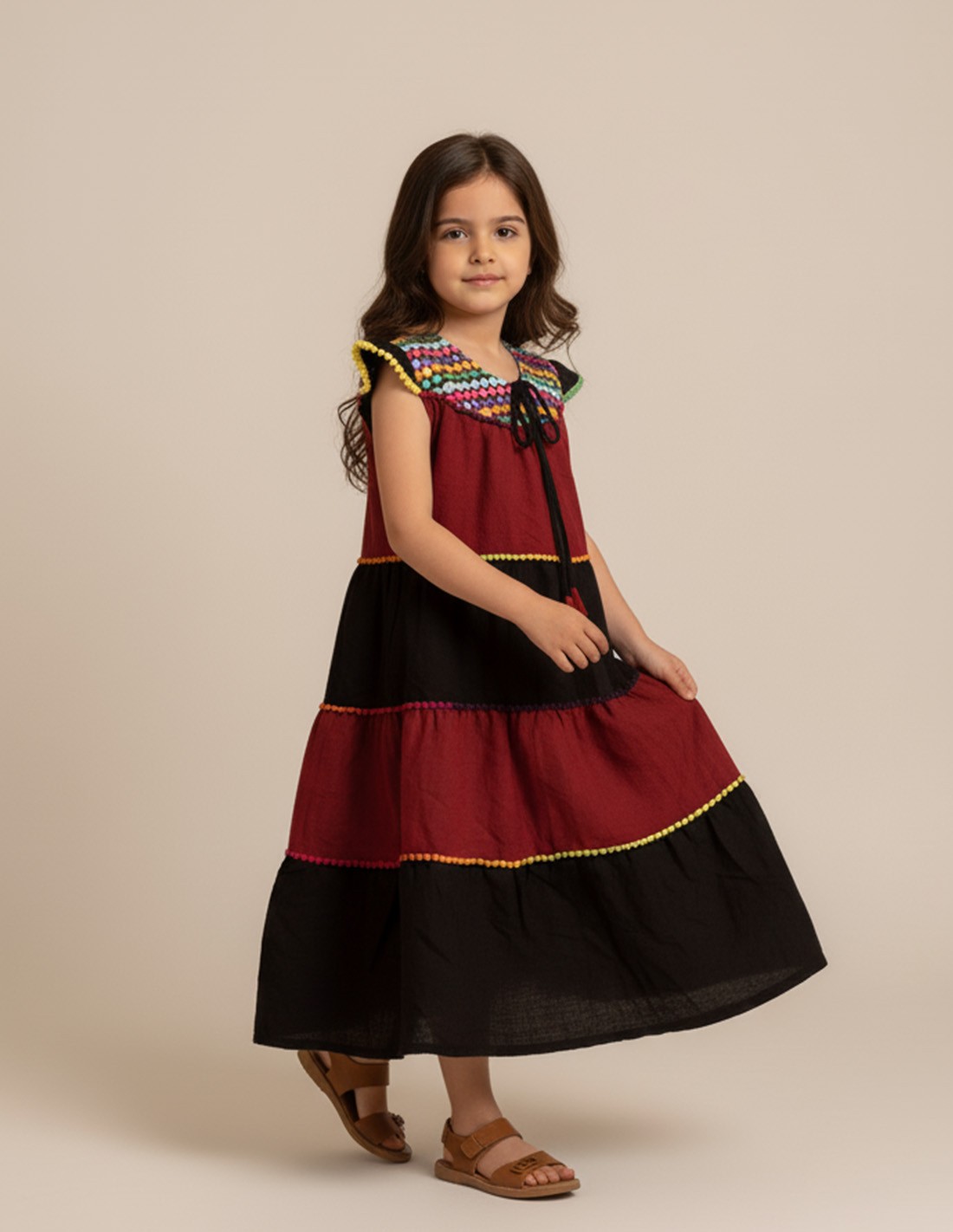 Elegant Red & Black girls' jalabiya.