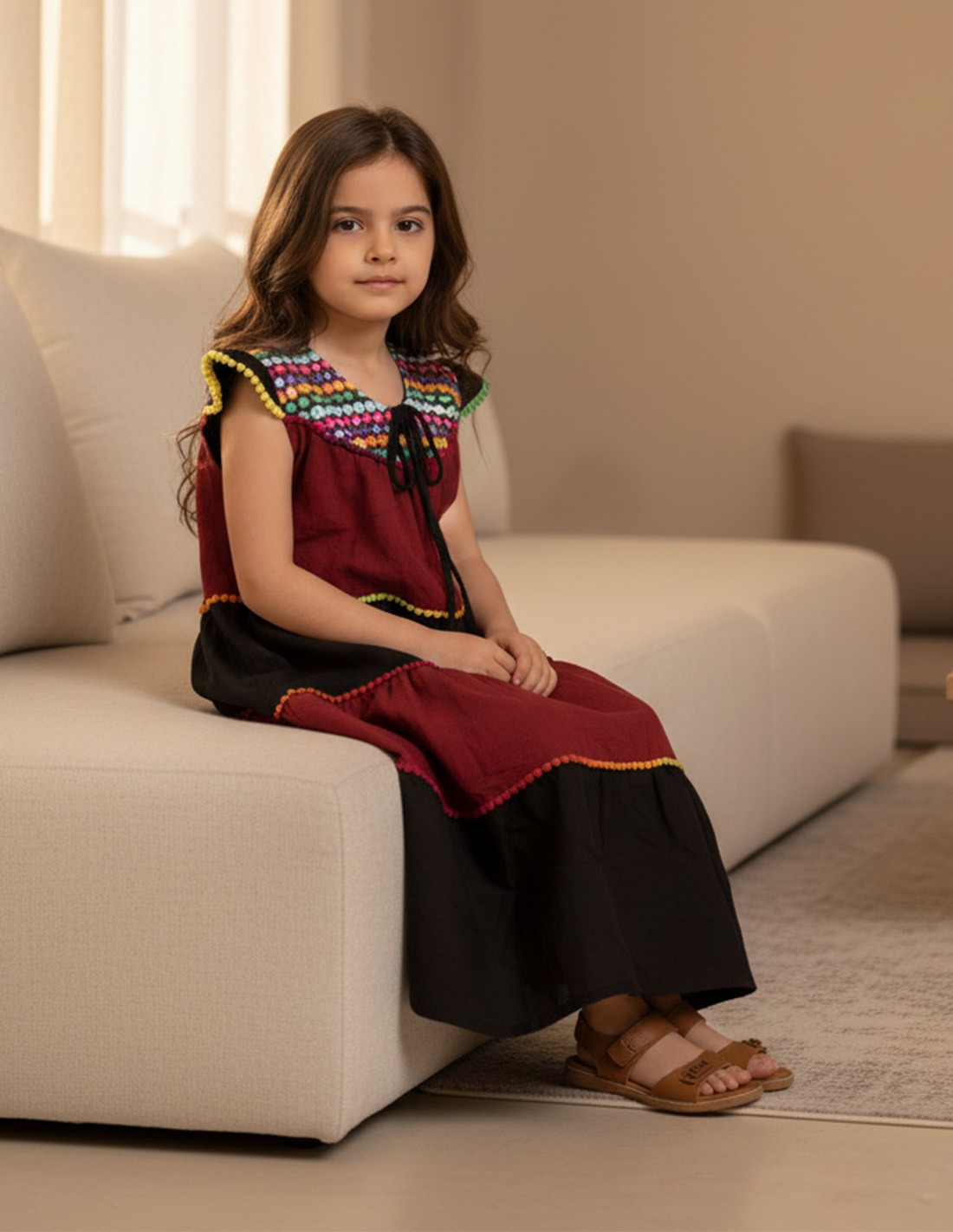 Elegant Red & Black girls' jalabiya.