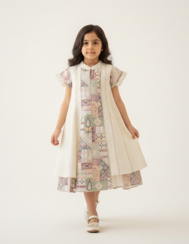 Elegant Beige girls' jalabiya.
