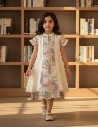Elegant Beige girls' jalabiya.