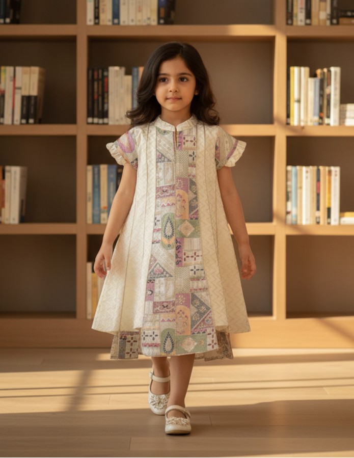 Elegant Beige girls' jalabiya.