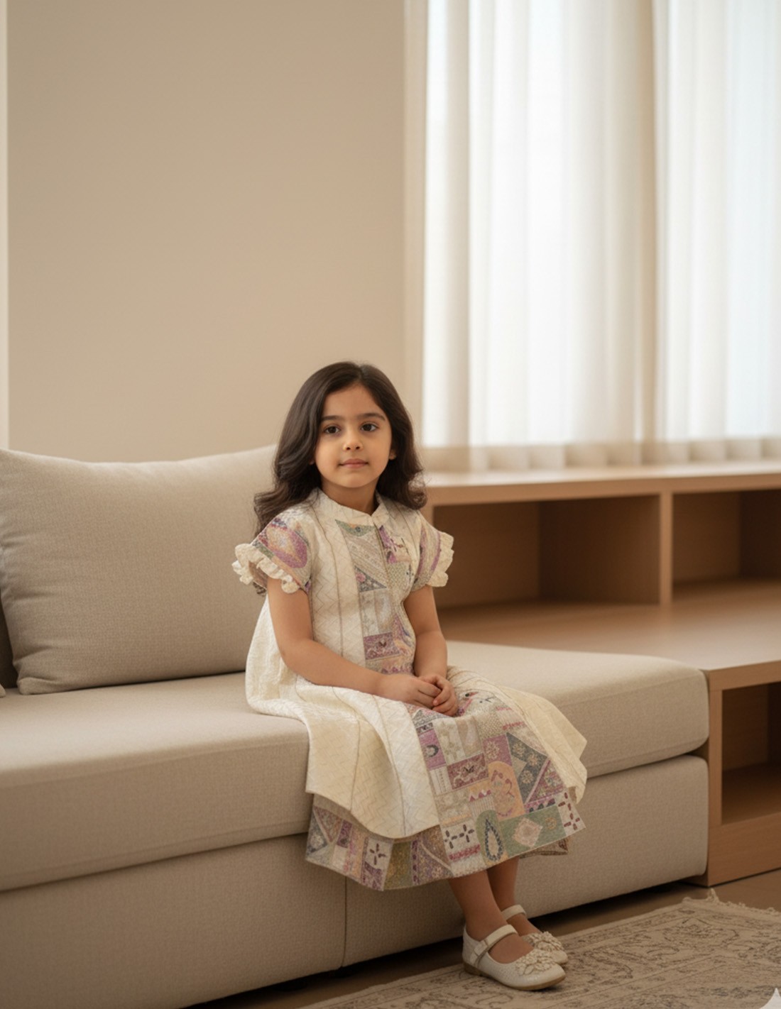 Elegant Beige girls' jalabiya.