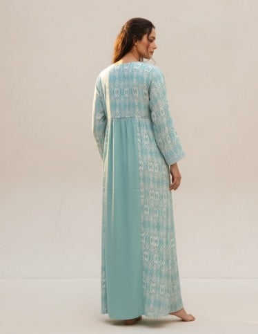 Green Jalabiya with Silver Embroidery