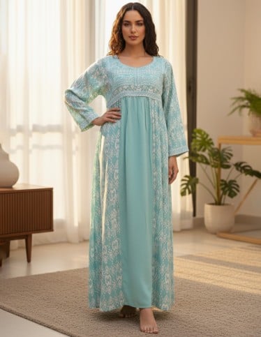 Green Jalabiya with Silver Embroidery