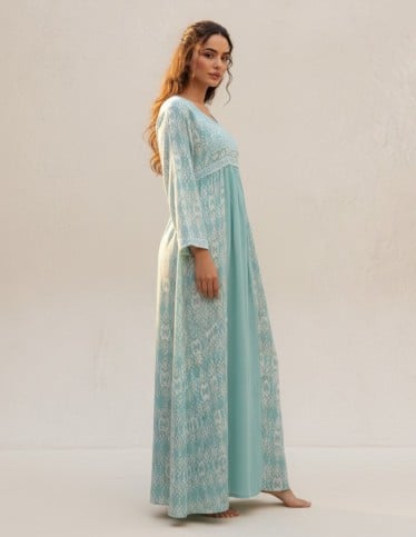Green Jalabiya with Silver Embroidery