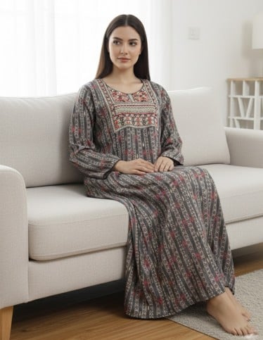 Sky Blue Silk Jalabiya with Silver Embroidery