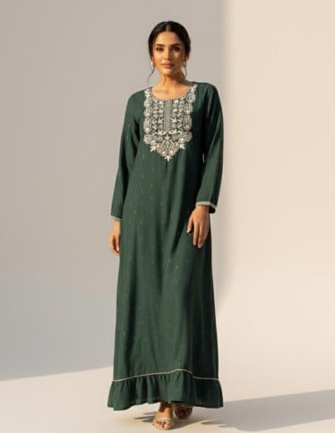Light Blue Jalabiya with Golden Embroidery