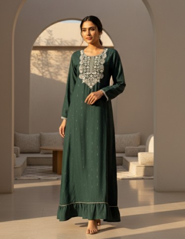 Light Blue Jalabiya with Golden Embroidery