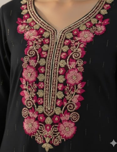 Grey Silk Jalabiya with Hand Embroidery