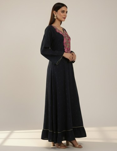 Grey Silk Jalabiya with Hand Embroidery