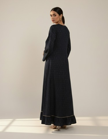 Grey Silk Jalabiya with Hand Embroidery