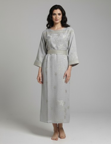 Navy Blue Silk Jalabiya with Hand Embroidery