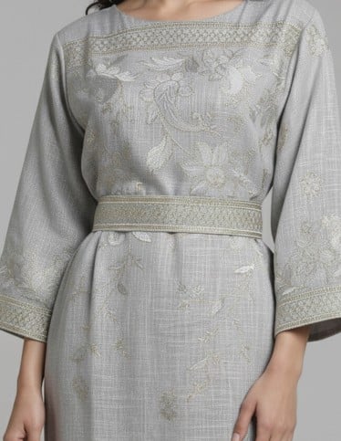 Navy Blue Silk Jalabiya with Hand Embroidery