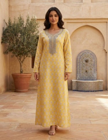 Yellow embroidered jalabiya