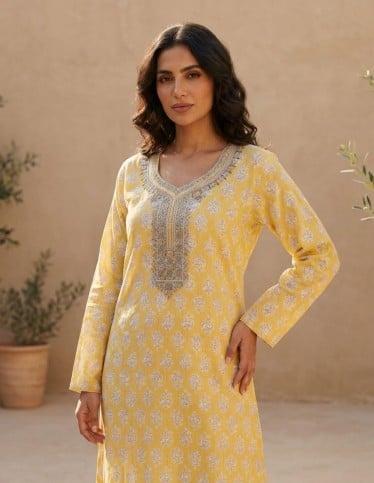 Yellow embroidered jalabiya