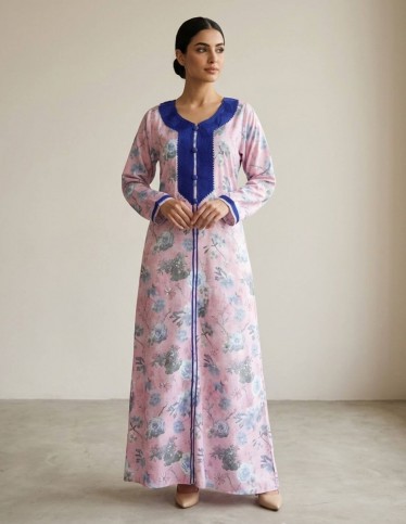 Embellished floral reception jalabiya in luxurious cotton