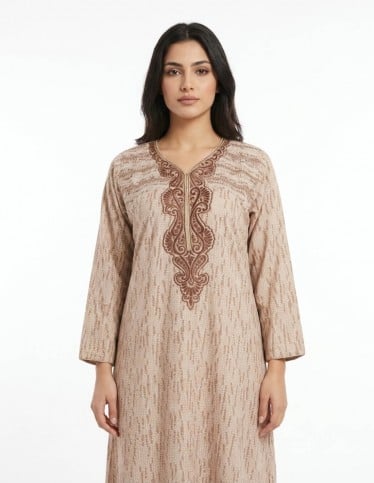 "Asala" Traditional Gathered Chest Jalabiya with Classic Embroidery.