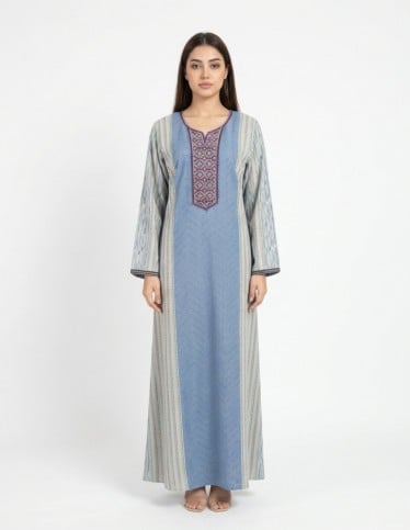"Sama" Floral Jalabiya with Soft Kanfa Embroidery.
