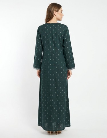 "Nukhba" Floral Jalabiya with Direct Embroidery on Chest & Sleeves.