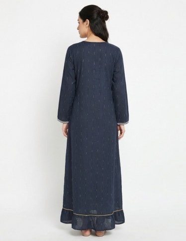 "Lujain" Plain Jalabiya with Silver Kasab fabric  & Flared Hem.