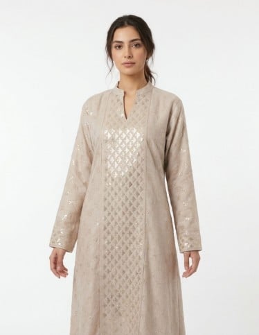 "Empress" Reception Jalabiya with All-over Embroidery & Mandarin Collar.