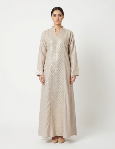 "Empress" Reception Jalabiya with All-over Embroidery & Mandarin Collar.