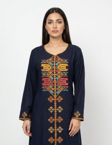"Colors of Life" Reception Jalabiya with Vibrant Embroidery & Belt.