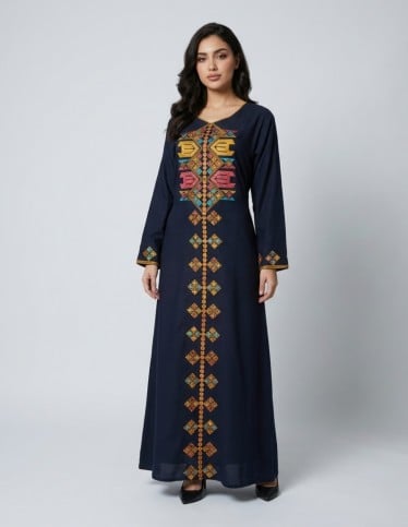 "Colors of Life" Reception Jalabiya with Vibrant Embroidery & Belt.