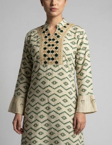 "Areej" Floral Jalabiya with Kasab Embroidery & Flared Hem.