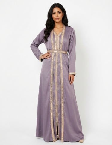 Luxury 2-Piece Evening Jalabiya - Hand-Beaded Embroidery with Elegant Belt.