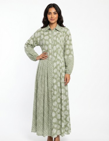 Floral Pleated Reception Jalabiya with Elegant Collar.