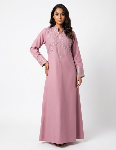 "Asayel" Reception Jalabiya  Wide Sleeve with Luxury Silk Thread Embroidery.