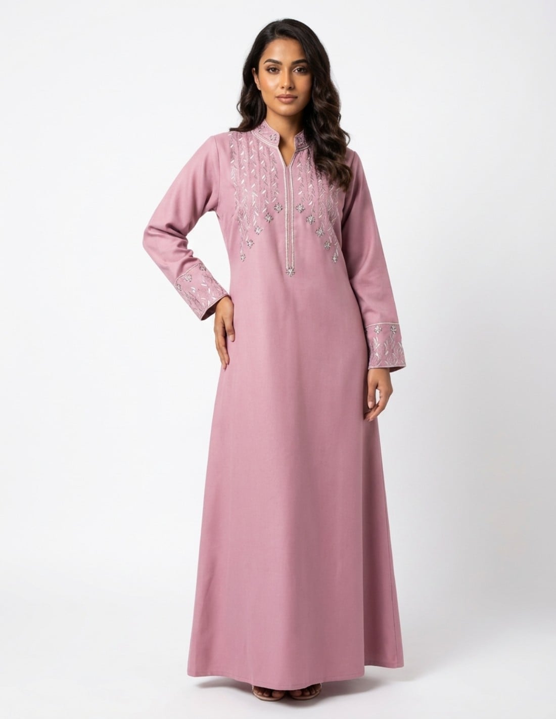 "Asayel" Reception Jalabiya  Wide Sleeve with Luxury Silk Thread Embroidery.
