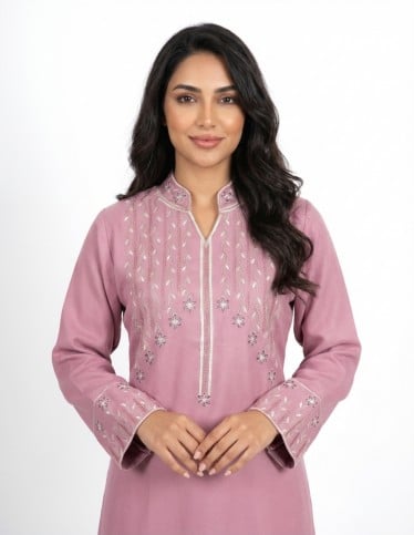 "Asayel" Reception Jalabiya  Wide Sleeve with Luxury Silk Thread Embroidery.