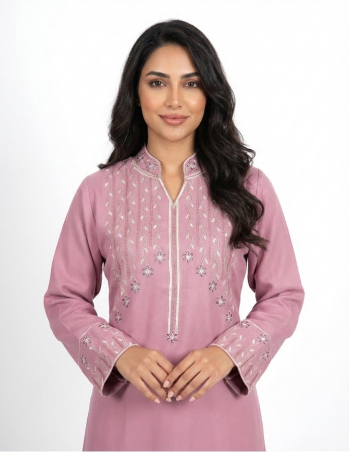 "Asayel" Reception Jalabiya  Wide Sleeve with Luxury Silk Thread Embroidery.