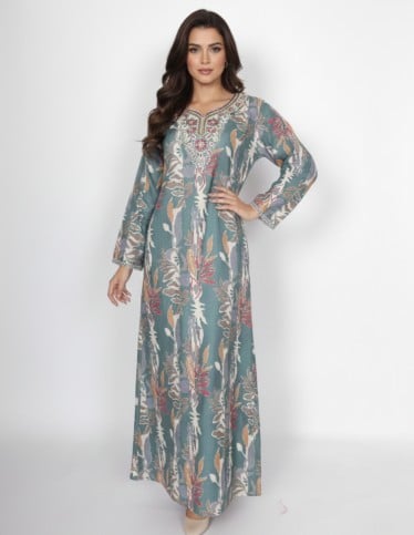 "Kashmir" Reception Jalabiya Printed Pashmina Feel Fabric with Delicate Embroidery.