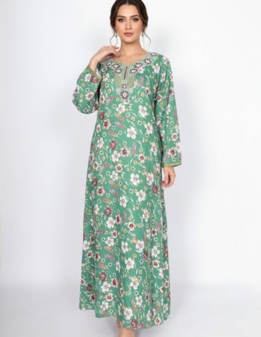 "Kashmir" Reception Jalabiya Printed Pashmina-Feel Fabric with Delicate Embroidery.