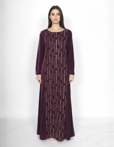 "Starry Night" Velvet Gown – Full Gilded Embroidery with Sequins & Zari.