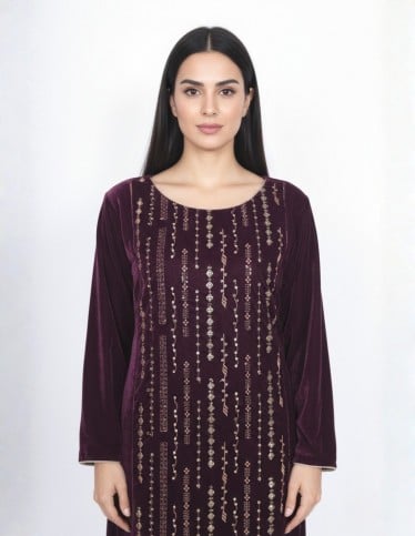 "Starry Night" Velvet Gown – Full Gilded Embroidery with Sequins & Zari.
