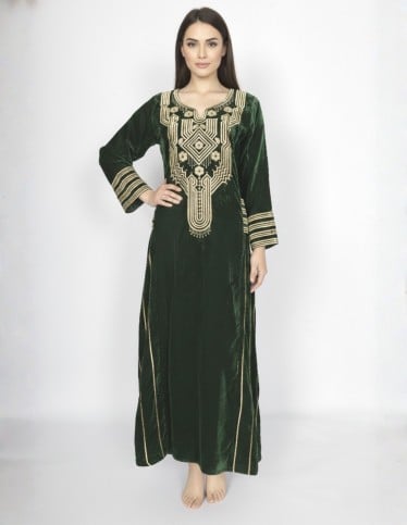 "Asiri Heritage" Velvet Gown Traditional Folk Embroidery Reception Jalabiya.