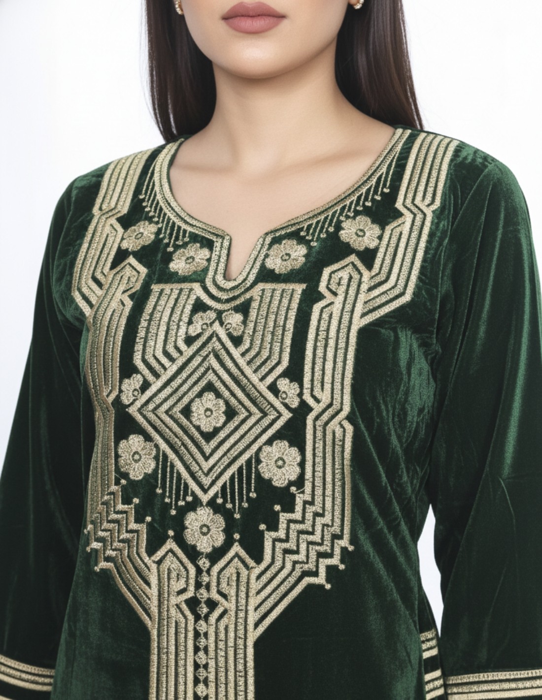 "Asiri Heritage" Velvet Gown Traditional Folk Embroidery Reception Jalabiya.