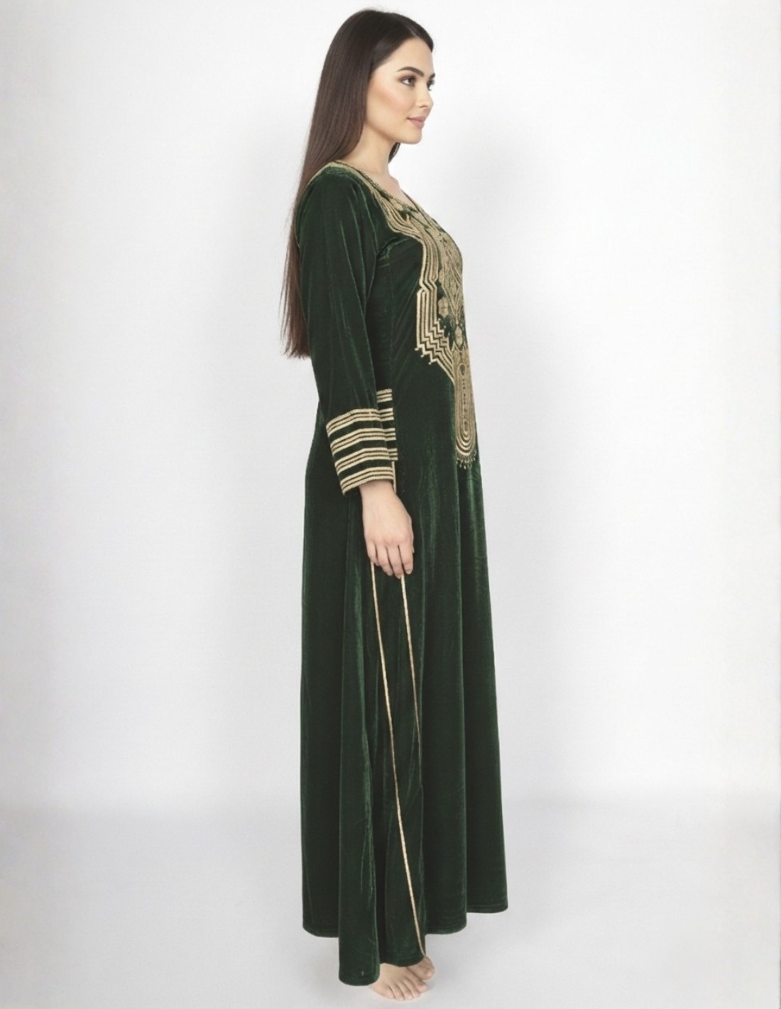 "Asiri Heritage" Velvet Gown Traditional Folk Embroidery Reception Jalabiya.