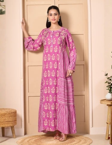 "Asala" Long Rayon Jalabiya – Exquisite Hand-Embroidered Full-Length Gown.
