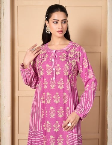 "Asala" Long Rayon Jalabiya – Exquisite Hand-Embroidered Full-Length Gown.