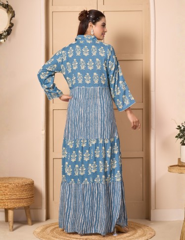 "Renad" Modern Gown – Tiered Shirt-Dress with Direct Embroidery.