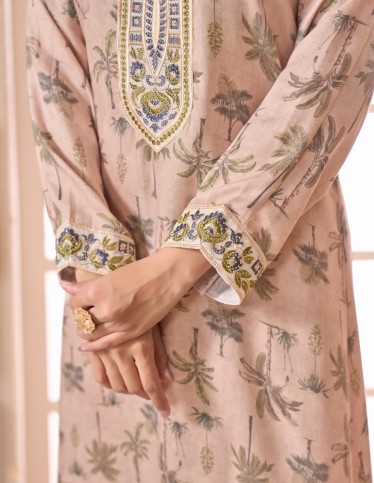 "Nesma" Daily Jalabiya Soft Feel Fabric with Delicate Embroidery.