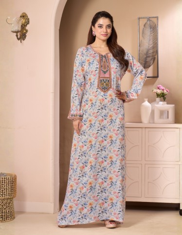 "Nesma" Daily Jalabiya Soft Feel Fabric with Delicate Embroidery.